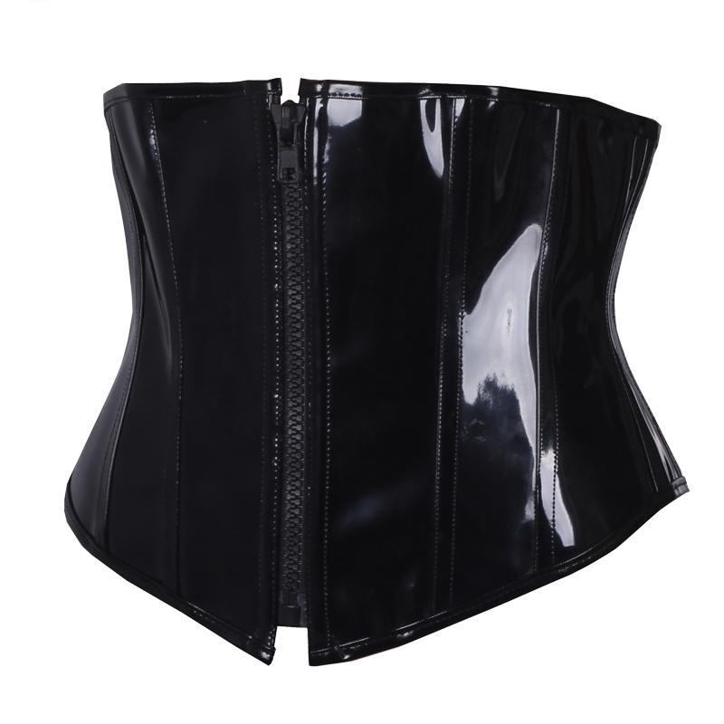 'Serpent' Black PU Goth Waist Corset - Black / XL