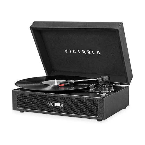 Victrola Parker Bluetooth Suitcase Record Player with 3-Speed Turntable - Black/Silver