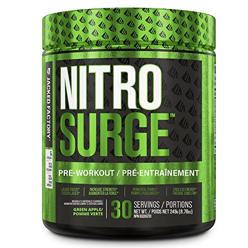 NITROSURGE Pre Workout Supplement - Endless Energy, Instant Strength Gains, Clear Focus, Intense Pumps - Nitric Oxide Booster & Preworkout Powder with Beta Alanine - 30 Servings, Green Apple - Green Apple - 30 Servings (Pack of 1)