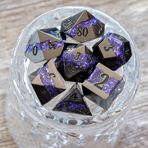 Sage’s Rift Stones – Black/Purple Metal Polyhedral Dice Set | Dungeons Dragons DnD Pathfinder RPG TTRPG
