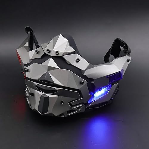 Zhongren LED Cyberpunk Mask for Men Face Mask Detachable for Holloween Cosplay Costume Holiday Party Tactical Movie Prors - Silver Gray