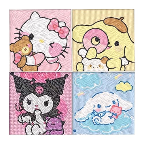 Cute 5D Diamond Art Kits, 4 Pack Cartoon DIY Painting Art for Kids Ages 4-8,Diamond Arts and Crafts Sets - Big Gem Full Drill Diamond Dots for Girls Boys Children Ages 8-12 (Kitty+Dog+Kurom1) - SLO