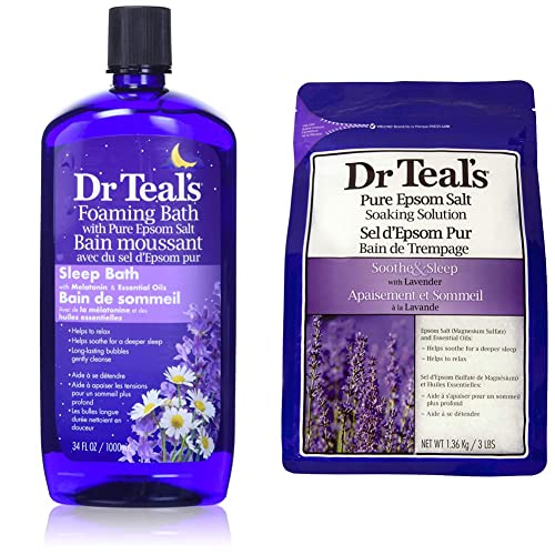 Dr Teal's Melatonin Seep Bath + Lavender Epsom Salts Bundle (1000 ml + 1.36 kg) - Foaming Bath + Epsom Salt
