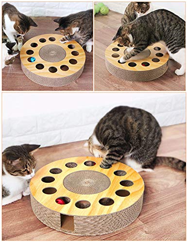 MIAOXSEN Cat Toy with Sturdy Scratching Pads and 2 Jingly Balls for All Ages of Cats - 12_hole