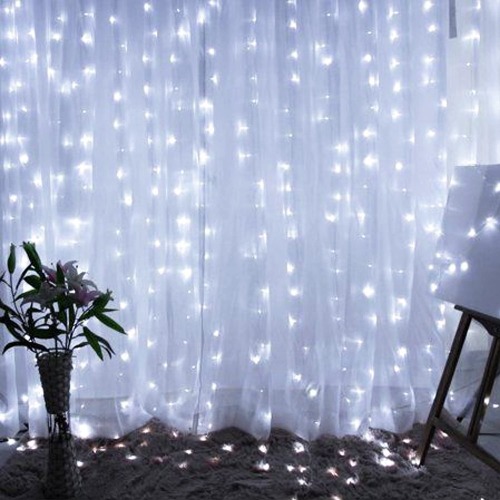 Dazzle Bright Curtain String Lights, 300 LED 9.8ft x 9.8ft 8 Lighting Modes Fairy Lights USB Powered, Waterproof Lights for Christmas Party Wedding Outdoor Indoor Wall Decorations (White) - White
