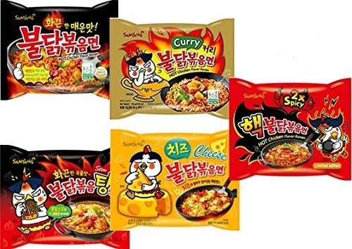 Samyang Hek Buldak Extra Spicy Korean Ramen Roasted Chicken Best 5-Pack Spicy Fire Noodle Challenge - 