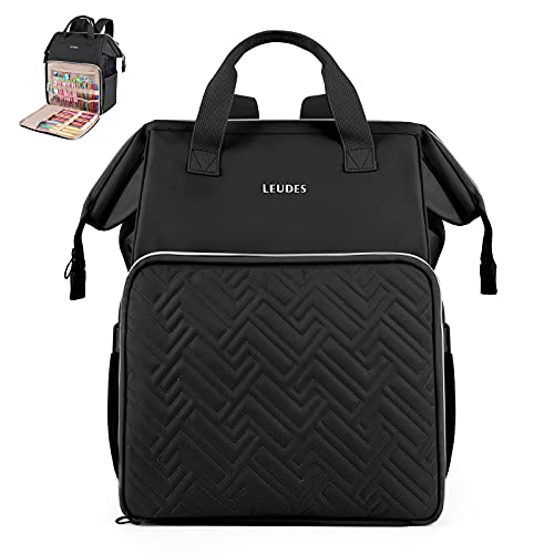 Leudes Knitting Bag Backpack, Yarn Storage Organizer Large Crochet Bag Tote Christmas Gift Yarn Holder Case for Carrying Projects, Knitting Needles (Black) - Black