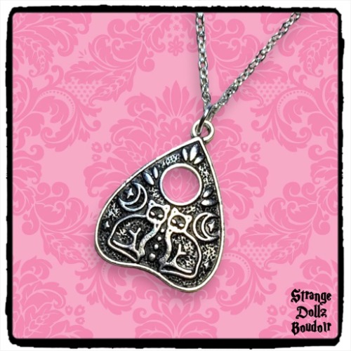 Back in stock - Ouija Planchette Cat Moon Necklace, Celestial Witchy Gothic, Strange Dollz Boudoir