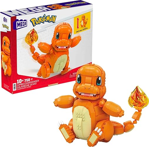 MEGA Pokémon Jumbo Charmander Building Set with 750 Compatible Bricks and Pieces and Poké Ball, Toy Gift Set for Ages 10 and up, HHL13 - Hat