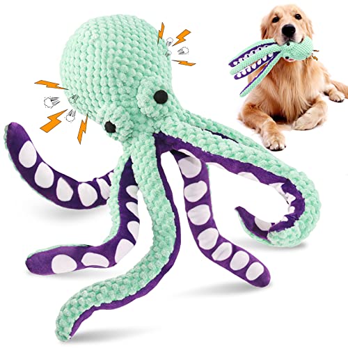 Fuufome Plush Squeaky Dog Toys - Durable Octopus Stuffed Toy for Indoor Play With Small, Medium and Large Dogs - Green