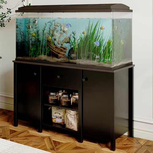 Fish Tank Stand - Heavy Duty Wooden 55-75 Gallon Aquarium Stand with Storage Cabinet for Fish Tank Accessories - 770 LBS Capacity, 51"x19.3"x29"H - 51"x19.3"x29"H