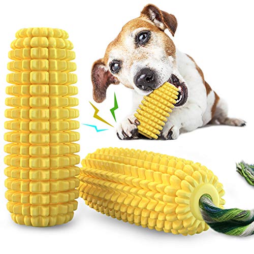 Carllg Dog Chew Toys for Aggressive Chewers, Indestructible Tough Durable Squeaky Interactive Dog Toys, Puppy Teeth Chew Corn Stick Toy for Small Meduium Large Breed - 5.8" squeak corn stick