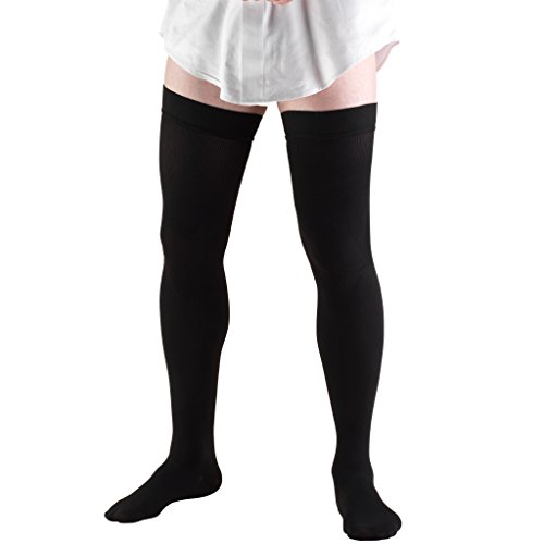Truform Compression Socks, 20-30 mmHg, Men's Dress Socks, Thigh High Over Knee Length, Black, Large - Black - Large (1 Pair)