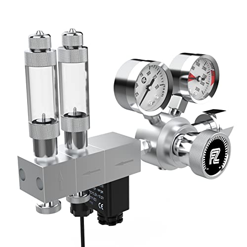 FZONE Pro Series Aquarium Dual Stage CO2 Regulator Adjustable Output Pressure with DC Solenoid and Integrated High Precision Needle Valve and Bubble Counter