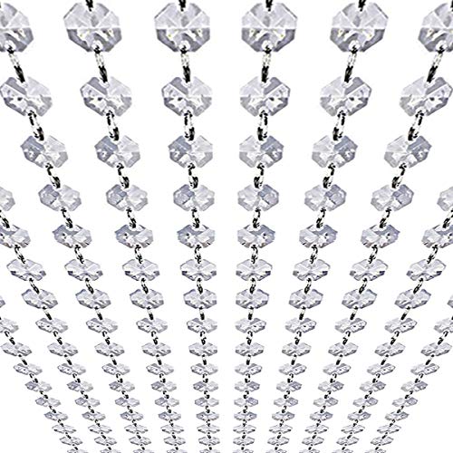 33ft K9 Glass Crystal Garland Strands - Hanging Chandelier Gem Bead Chain - 14mm Clear Octagon Prism Diamond String Decorations for Wedding Party Manzanita Centerpiece Christmas Tree - Glass - 33 ft, Diameter 14 mm