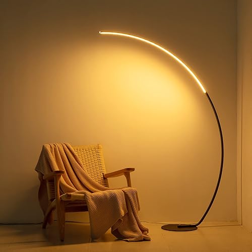 NUÜR Arc Floor Lamp, 67" Tall Black Gold LED Modern Standing Floor Lamp with Remote Control, Arched Bright Floor Lamps for Living Room Bedroom Office Home (Black) - Black