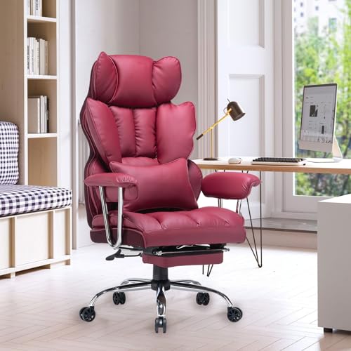 Efomao Desk Office Chair,Big High Back Chair,PU Leather Office Chair, Computer Chair,Executive Office Chair, Swivel Chair with Leg Rest and Lumbar Support,Burgundy Office Chair - Burgundy