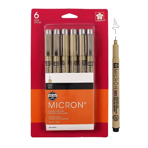 Sakura Pigma Micron Fineliner Pens - Archival Black Ink Pens - Pens for Writing, Drawing, or Journaling - Black Ink - 005 Point Size - 6 Pack - 