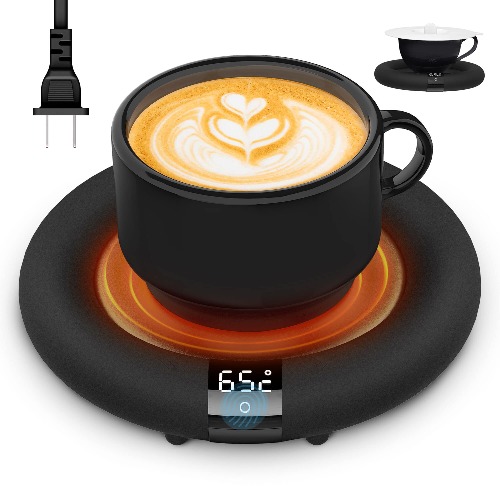 Mug Warmer Coffee, 2023 Tea Cup Warmer for Office Desk Use with Auto Shut Off 3 Temperature Setting Touch Switch LED Display, Winter Hot Drink Cup Warmer for Coffee Tea Milk with Silicone Cup Lids -Black - Black-2023