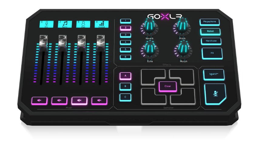 TC Helicon GoXLR Revolutionair online omroepplatform met 4-kanaals mixer, gemotoriseerde faders, soundboard en vocale effecten