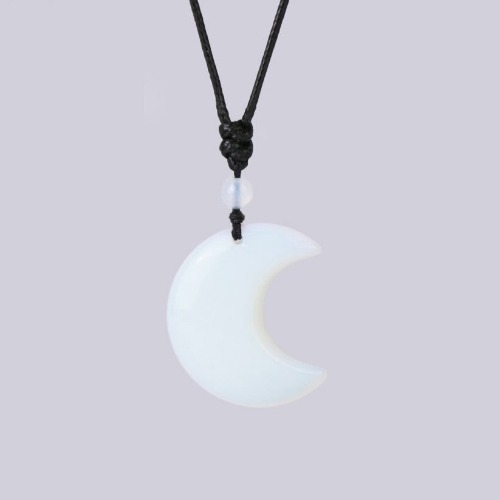 Crescent Moon Crystal Necklace Natural Stone Pendant - Opal