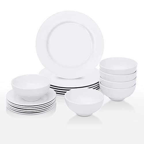 SUPER DEAL Round 18-Piece White Kitchen Dinnerware Set, Service for 6, Plates and Bowls – Microwave, Oven and Dishwasher Safe