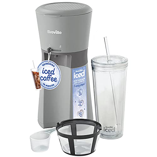 Breville Iced Coffee Maker | Single Serve Iced Coffee Machine Plus Coffee Cup with Straw | Ready in Under 4 Minutes | Grey [VCF155] - Iced