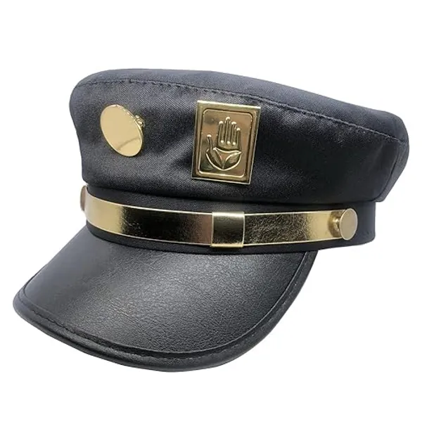 Shopular Kujo Jotaro Cap Hat Star Platinum Metal Golden Badges JOJO Cosplay Costumes Prop Anime Merch - Black a