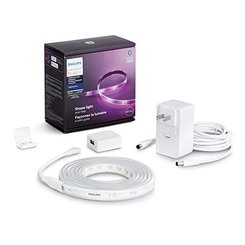Philips Hue Bluetooth Smart Lightstrip Plus 2m/6ft Base Kit with Plug, (Voice Compatible with Amazon Alexa, Apple Homekit and Google Home), White - Lightstrip Only - 6ft - Single Color