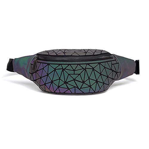 Luminous Fanny Pack Womens Holographic Fanny Packs Festival Rave Fashion Geometric Waist Pack Sport Chest Bag - A-Green
