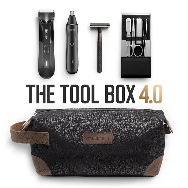 MANSCAPED™ The Tool Box 4.0 Contains: The Lawn Mower™ 4.0 Electric Trimmer, The Weed Whacker™ Nose and Ear Hair Trimmer, The Plow™ 2.0, The Shears™ Four Piece Luxury Nail Kit, The Shed™ Toiletry Bag - 