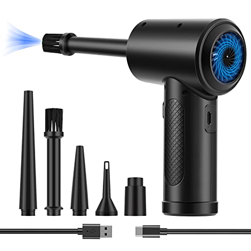 Compressed Air Duster,Fulljion 3-Gear to 51000RPM Electric Air Duster Portable Air Blower with LED Light, 6000mAhRechargeable Cordless Air Duster for Computer Keyboard Swimming Ring Fast Charge(Black)