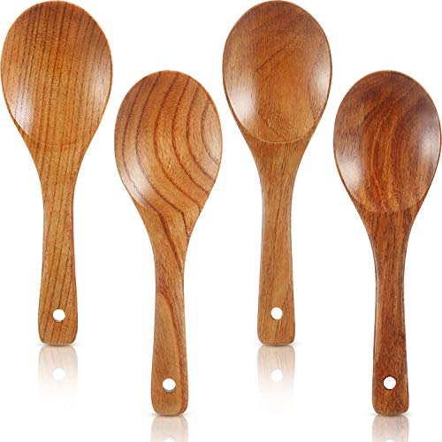 4 Pieces Wooden Spoons Set 9 Inch for Cooking, Serving Salad, Stirring Soup, Rice, Nonstick Heat Resistance Easy to Use - 4
