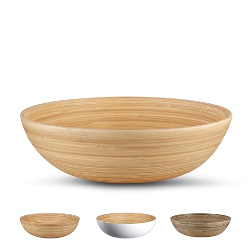 LEXA 12" Handmade Natural Bamboo Wooden Salad Bowl - 130Oz Lightweight Large Wooden Bowls for Food - Bamboo Wooden Fruit Bowl for Kitchen Counter, Wood Bowls for food - Wooden Serving Bowl for Snacks - Natural Wood