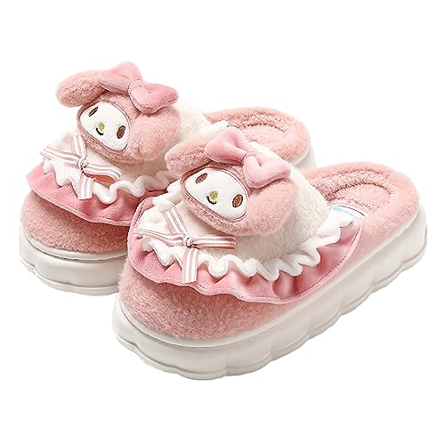 Kawaii Slippers Cute Furry Slides - Cartoon Womens Four Seasons Home Cotton Slippers Mute Cottons Slides Indoor House Home Shoes For Women - 8-8.5 Women/6.5-7 Men - Red