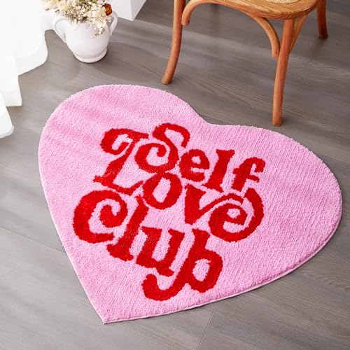 Aldopein Cute Hot Pink Small Area Rugs for Bedroom Bathroom Living Room College Dorm Aesthetic, Heart Shaped Modern Y2K Preppy Rug, Funky Trendy Bath Mat Soft Shaggy Bathroom Rugs Non Slip Washable - 32''W x 40''L - Pink
