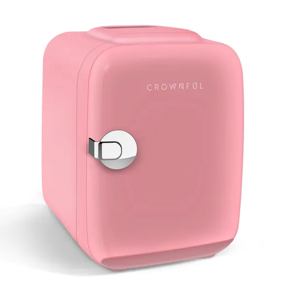 CROWNFUL Mini Fridge, 4 Liter/6 Can Portable Cooler and Warmer Personal Refrigerator for Skin Care, Cosmetics, Beverage, Food,Great for Bedroom, Office, Car, Dorm, ETL Listed (Pink) - Pink