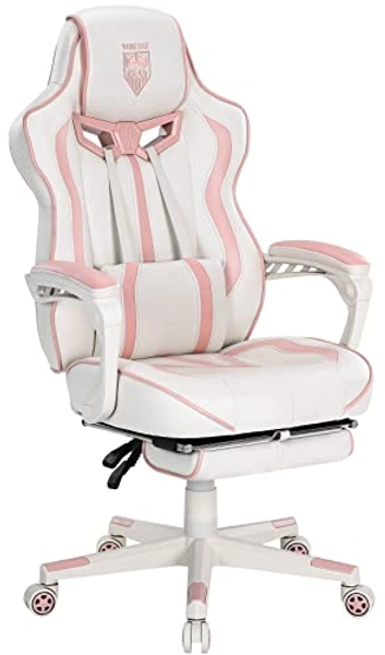 Vonesse Pink Gaming Chair Gaming Chairs for Adults Office PC Game Chair for Girls Racing Style Reclining Computer Chair with Footrest Swivel Ergonomic Gaming Computer Chair with Massage High Back
