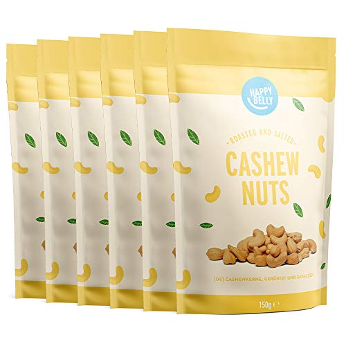 Happy Belly Roasted and Salted Cashew Nuts, 150g (pack of 6)