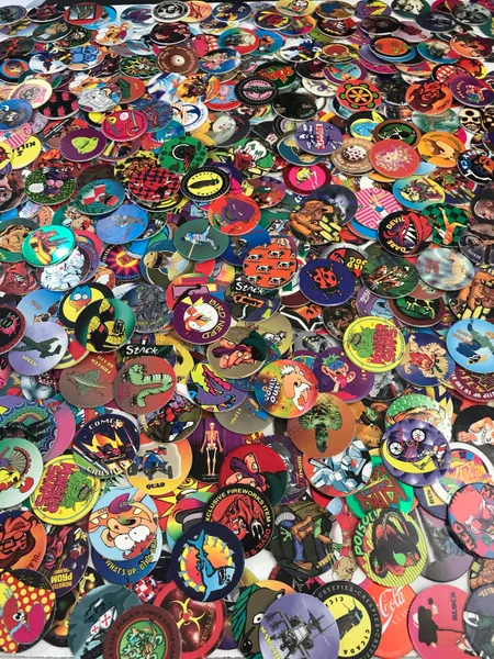 100+ vintage pogs miscellaneous variety +3 slammers (metal/plastic) +1 brass slammer
