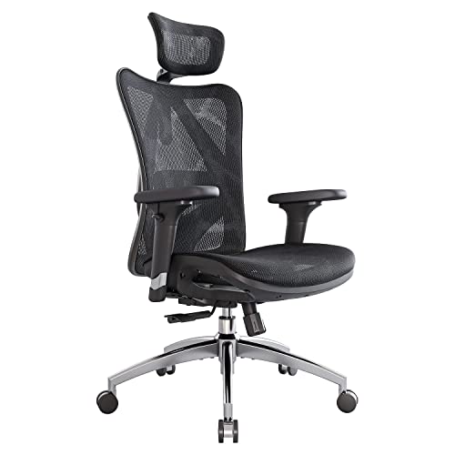 SIHOO M57 Ergonomic Office Chair with 3 Way Armrests Lumbar Support and Adjustable Headrest High Back Tilt Function Black - Black