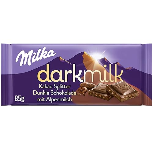 Milka Dark Milk Kakao Splitter 1x 85g I Zartherbe Alpenmilch-Schokolade I mit Kakao Nibs I Milka Schokolade aus 100% Alpenmilch I Tafelschokolade - Zartbitter