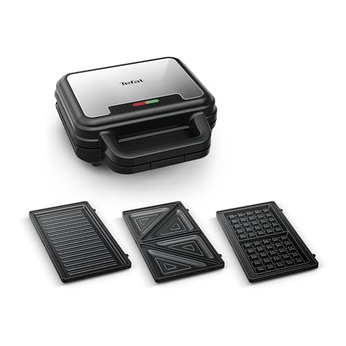 Tefal Ultracompact 3-in-1 Sandwich-Waffel-Panini Kombigerät, Antihaftbeschichtung, wärmeisolierter Griff, Edelstahl/Schwarz, SW383D10