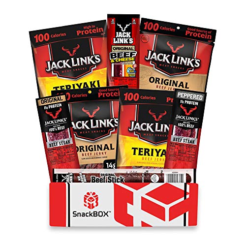 Jack Link's Beef Jerky SnackBOX Snacks BOX Care Package (8 Count) Valentines Day Present College Variety Pack Protein Gift Baskets Guys Girls Adults Kids Grandkids Men Women Summer Activities Gift for Dudes Camping Hunting Dads Food Sampler Student Birthday Finals Snack Packs Office Military Gift Ideas