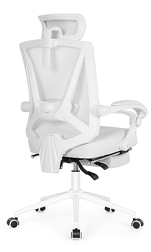 Misolant Ergonomic Office Chair with Footrest - Ivory White With Footrest