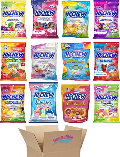 Hi Chew 12 Variety Pack, Fantasy, Berry, Fruit Combos, Superfruit, Plus Fruit, Yougurt, Infrusions, Tropical, Original, Strawberry, Sweet & Sour, Soda (Pack of 12) - 12 Flavors 12 Piece Assortment