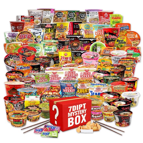 7DIPT Mystery Asian Instant CUP Ramen Variety Bundle w/ Fortune Cookie & Chopsticks - (12 Pack Assorted, minimum of 6 or more different cups) - 