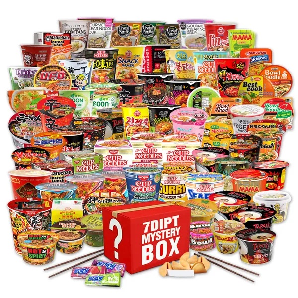 7DIPT Mystery Asian Instant CUP Ramen Variety Bundle w/ Fortune Cookie & Chopsticks - (12 Pack Assorted, minimum of 6 or more different cups)