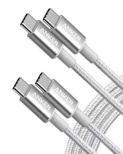 Anker New Nylon USB C to USB C Cable (6ft 60W, 2-Pack), USB 2.0 Type C Charger Cable Fast Charging for iPad Mini 6, iPad Pro 2020, iPad Air 4, MacBook Pro 2020, Galaxy S21, Switch, Pixel, LG (Silver) - 6ft Silver 2