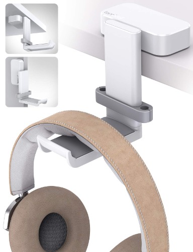 Lamicall Headphone Stand, Sticky Headset Hanger - 360 Degree Rotation Earphone Adhesive Hook Holder Mount, Table Headphone Stand with Cable Organizer, Headset Clamp for HyperX, Sony, Sennheiser -White - White